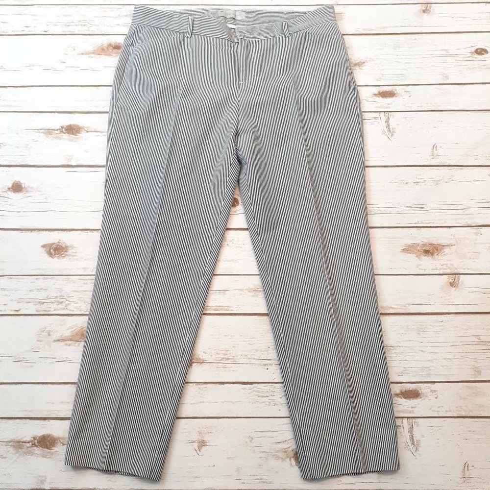 Gap Cropped Stretch Pants Gray White Stripe Mid Rise Pleated Pockets 6
